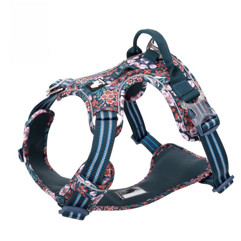 Reflective dog harness in floral red — Pawnests