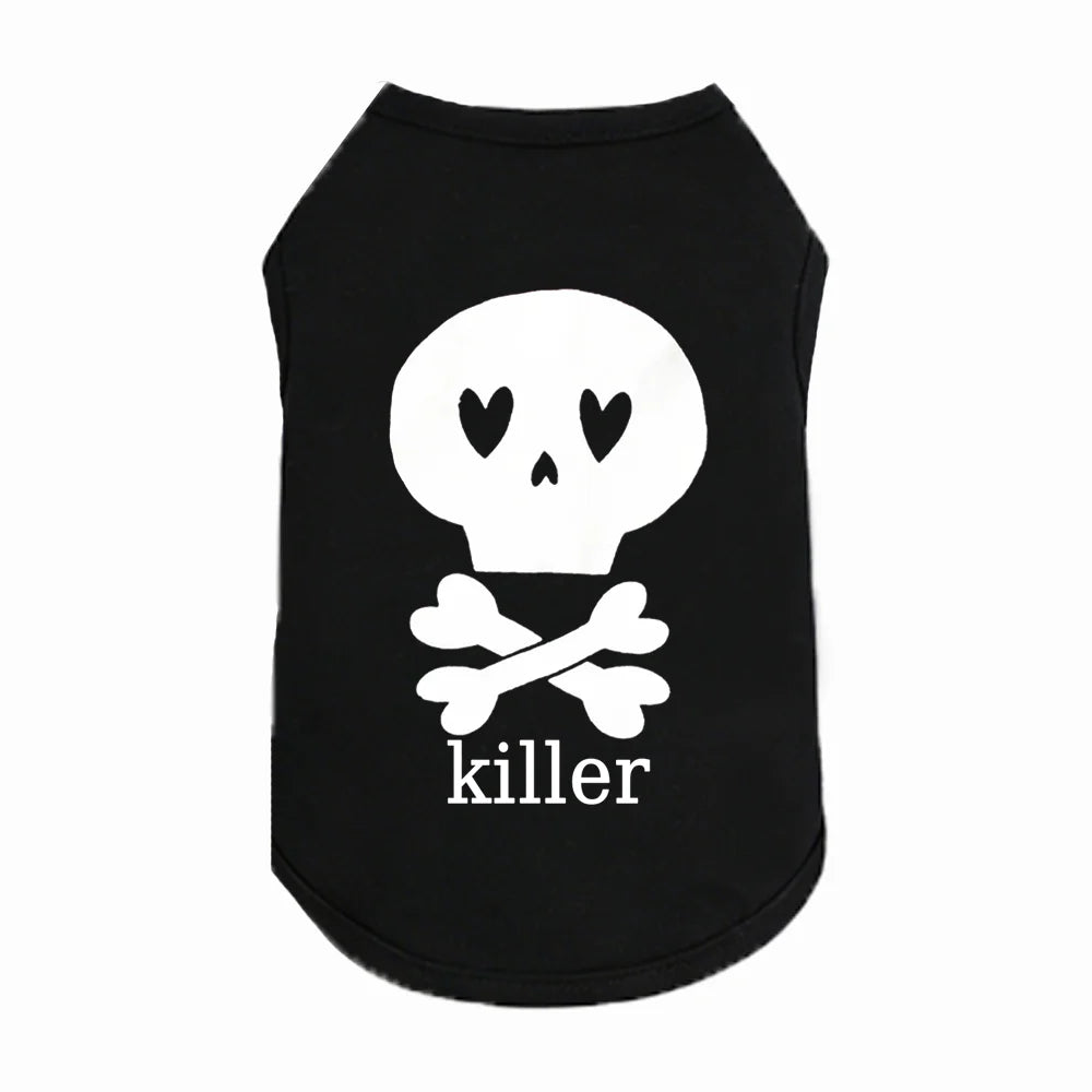Dog wearing Killer graphic vest at park — summer dog outfit | Pawnests