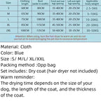 Pet drying bag size guide — S to XXL for dogs and cats 2.5–50 kg | Pawnests
