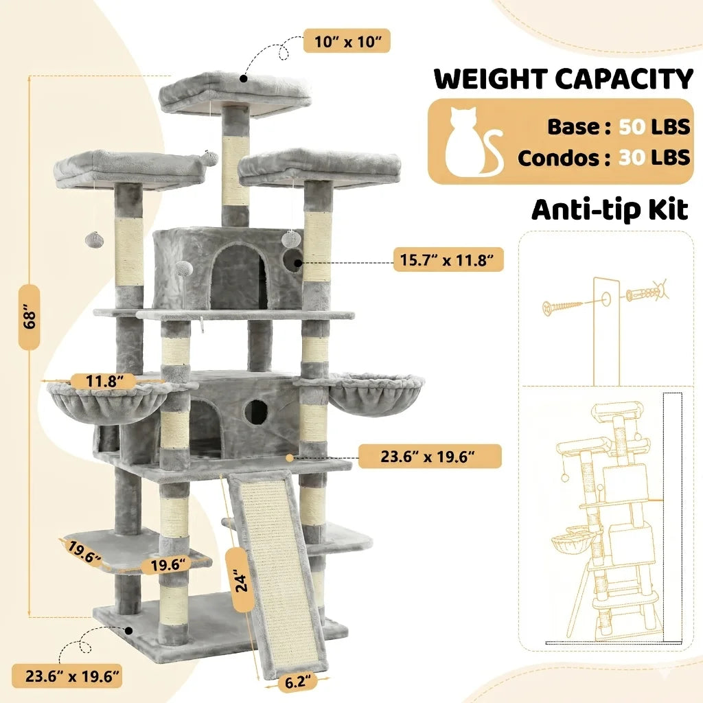 FOOWIN 68" Multi-Level Cat Tree Tower Pawnests