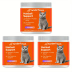 Three jars of TenderTouch Hairball Support for cats on a white background