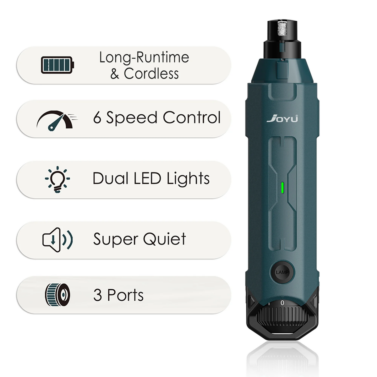 Joyu grooming tool with features listed on a white background