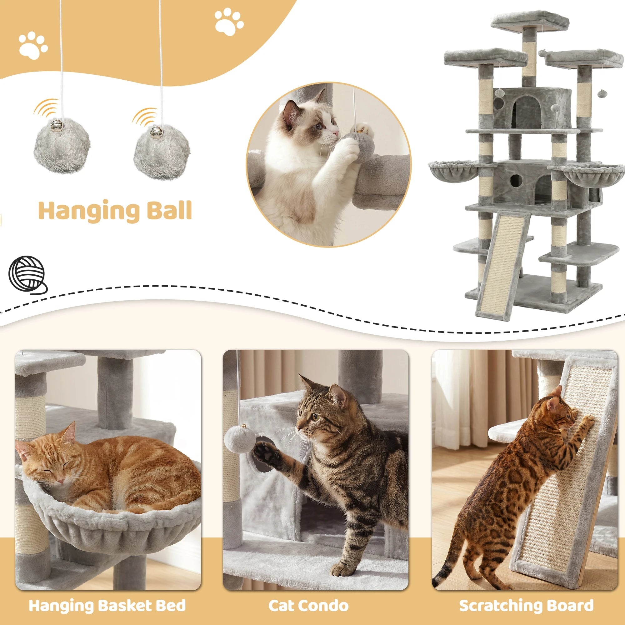 FOOWIN 68" Multi-Level Cat Tree Tower Pawnests