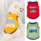 Small dog wearing black hero graphic cotton vest — letter print summer shirt | Pawnests