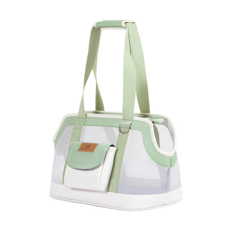 Pet shoulder carrier bag in green — breathable travel tote for cats and small dogs | Pawnests