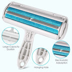 Blue reusable pet hair roller on furniture — Pawnests