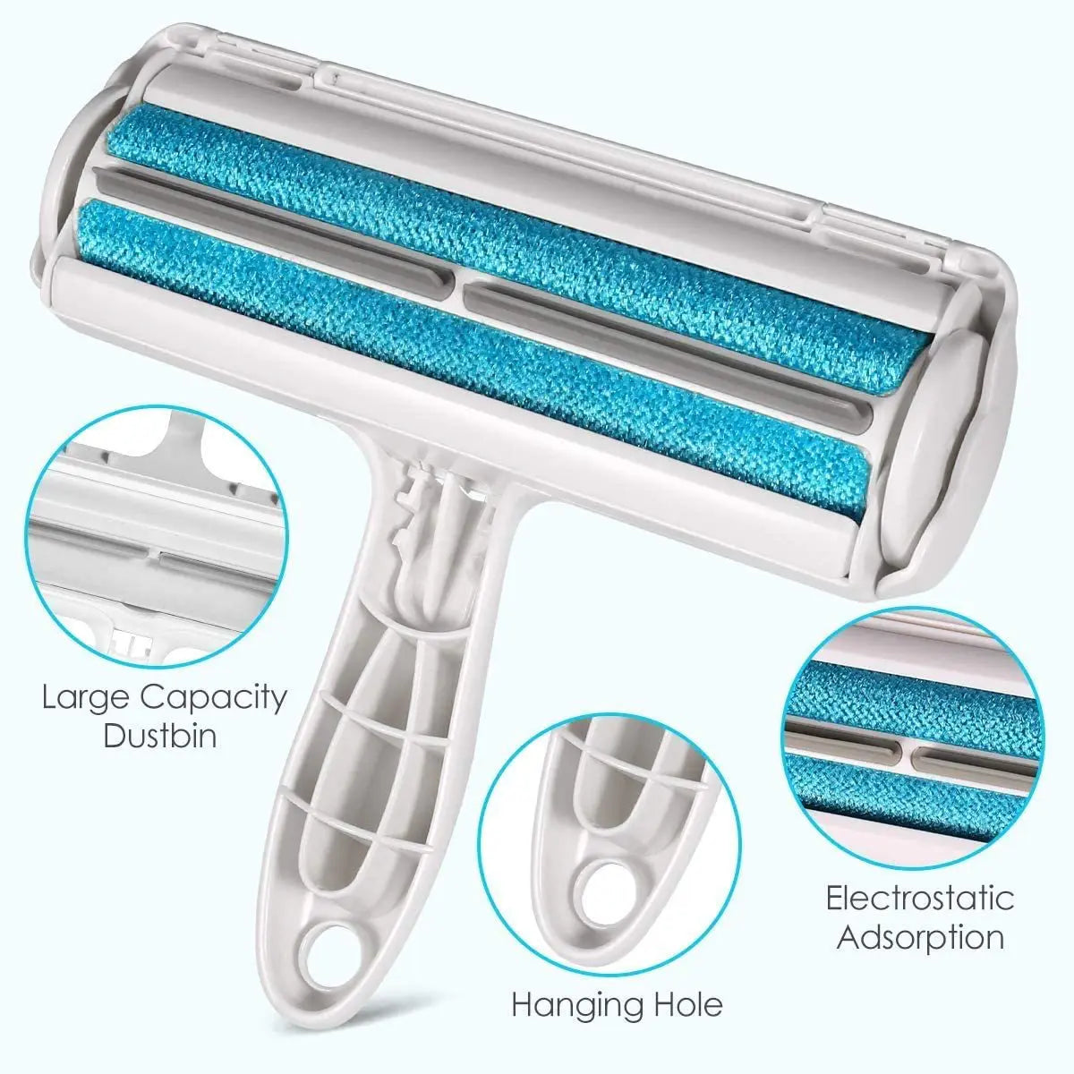 Blue reusable pet hair roller on furniture — Pawnests