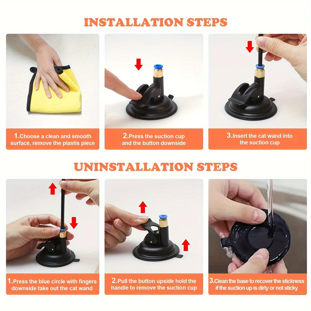 Cat teaser toy suction-cup attach and release steps | Pawnests