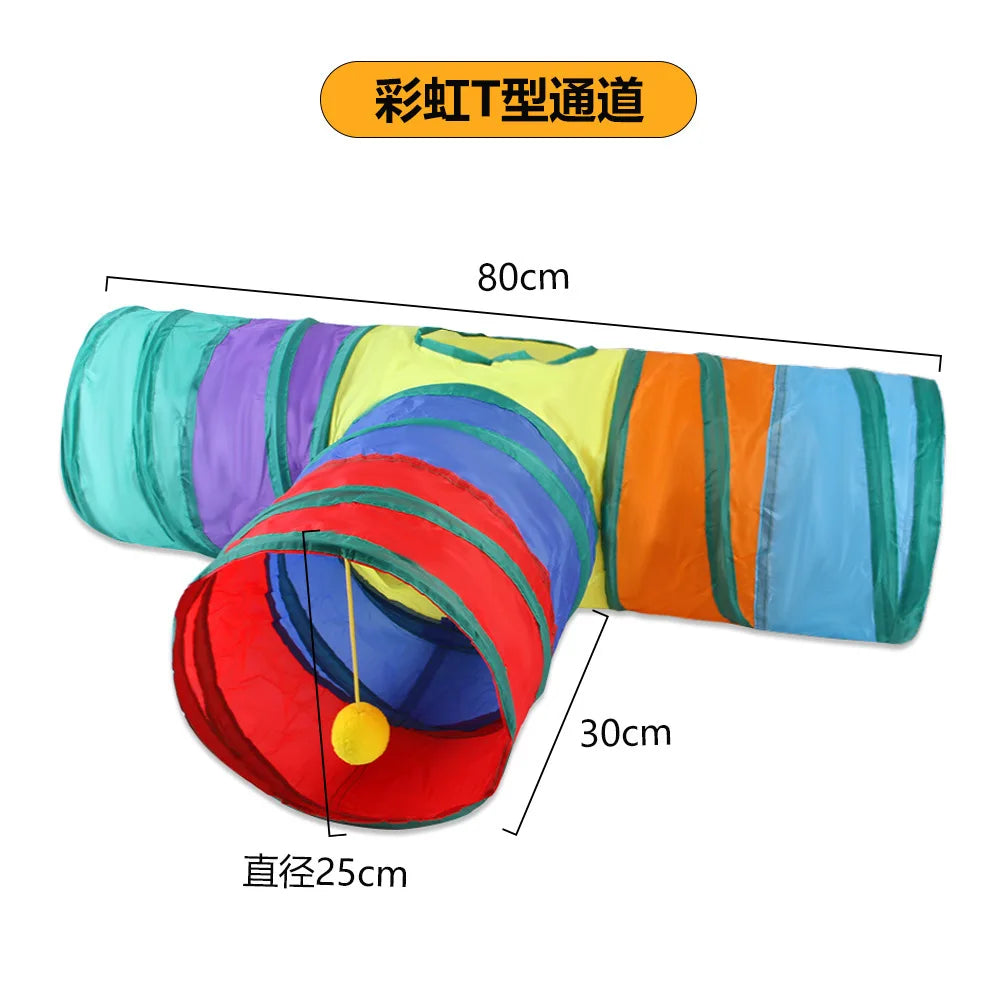 Foldable cat tunnel with a dangling toy — Pawnests