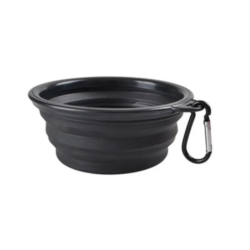Black collapsible dog travel bowl with carabiner | Pawnests