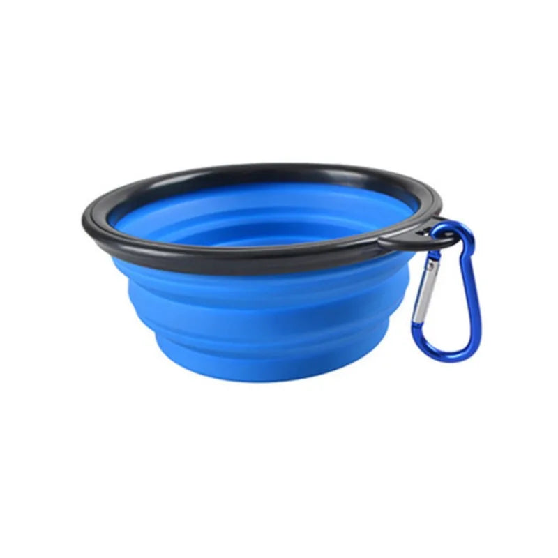 Blue collapsible dog travel bowl with carabiner | Pawnests
