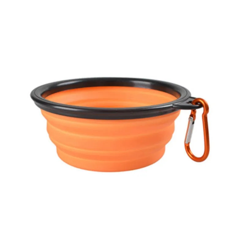 Orange collapsible dog travel bowl with carabiner | Pawnests
