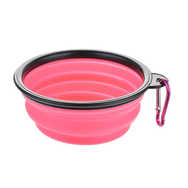 Pink collapsible dog travel bowl with carabiner | Pawnests