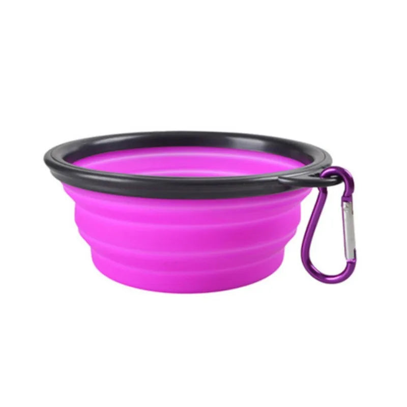 Purple collapsible dog travel bowl with carabiner | Pawnests