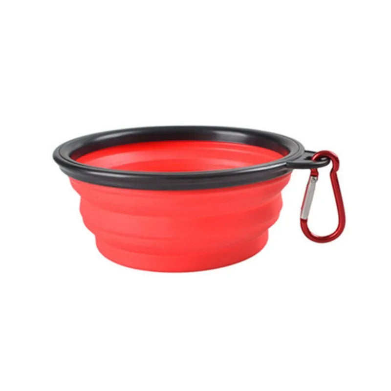 Red collapsible dog travel bowl with carabiner | Pawnests