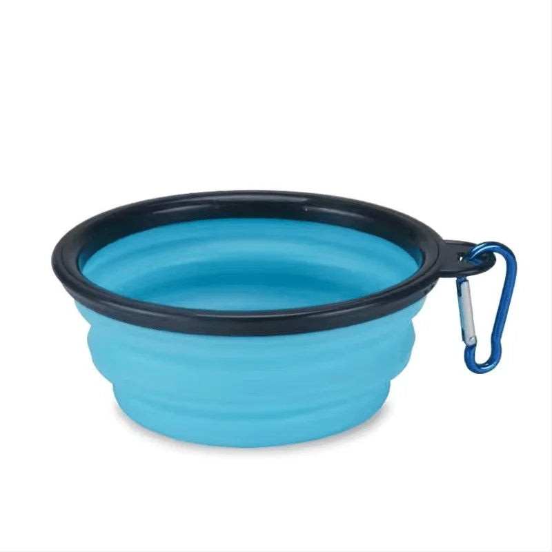 Sky blue collapsible dog travel bowl with carabiner | Pawnests