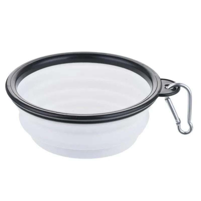 White collapsible dog travel bowl with carabiner | Pawnests