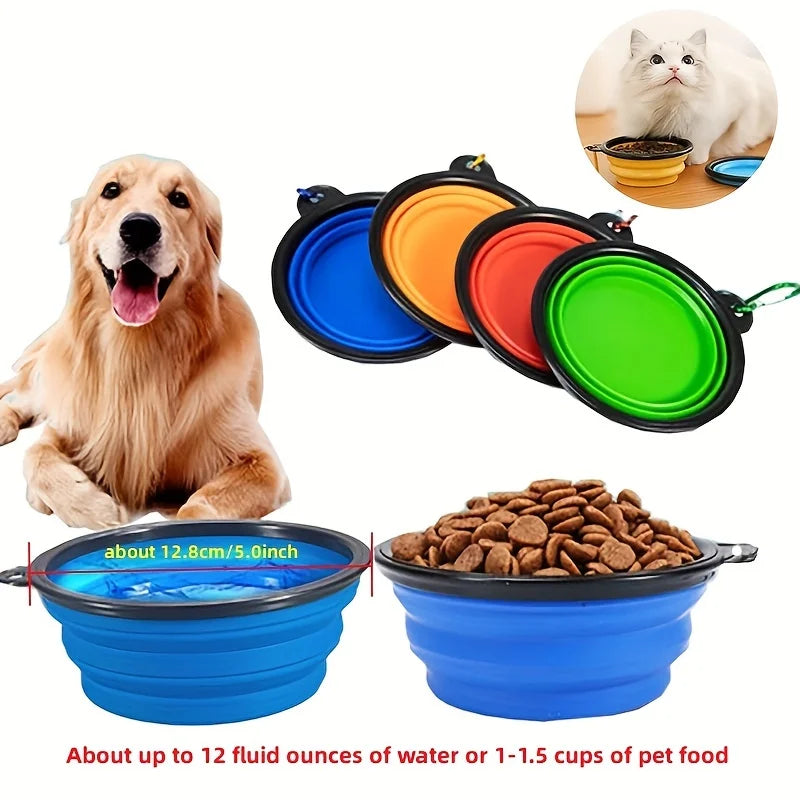 Blue foldable pet bowl holding water and dry food, for dogs and cats | Pawnests