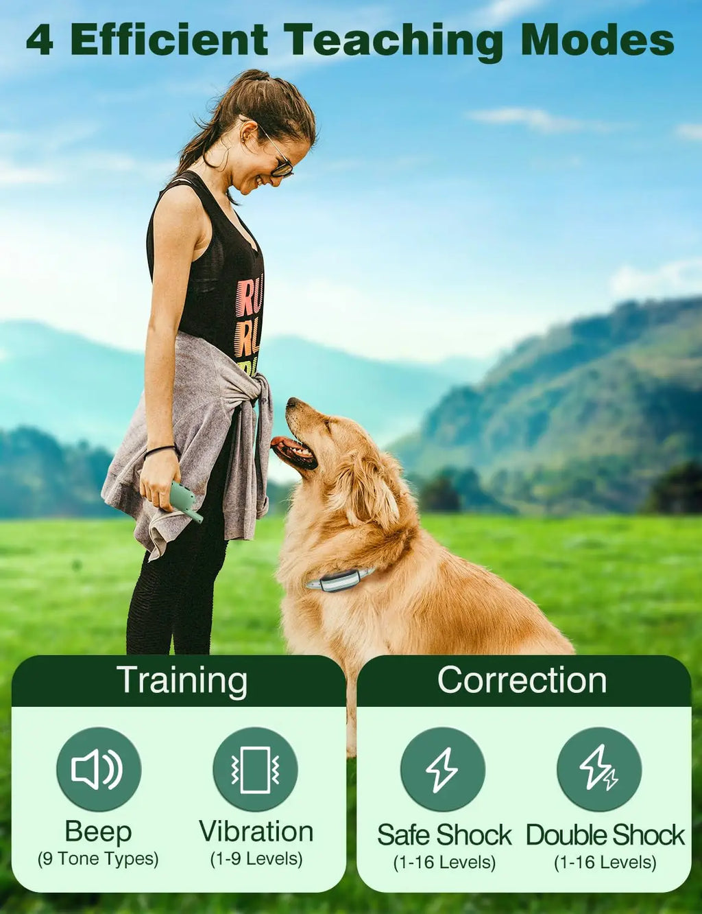 4-in-1 dog e-collar remote control with safety lock button | Pawnests