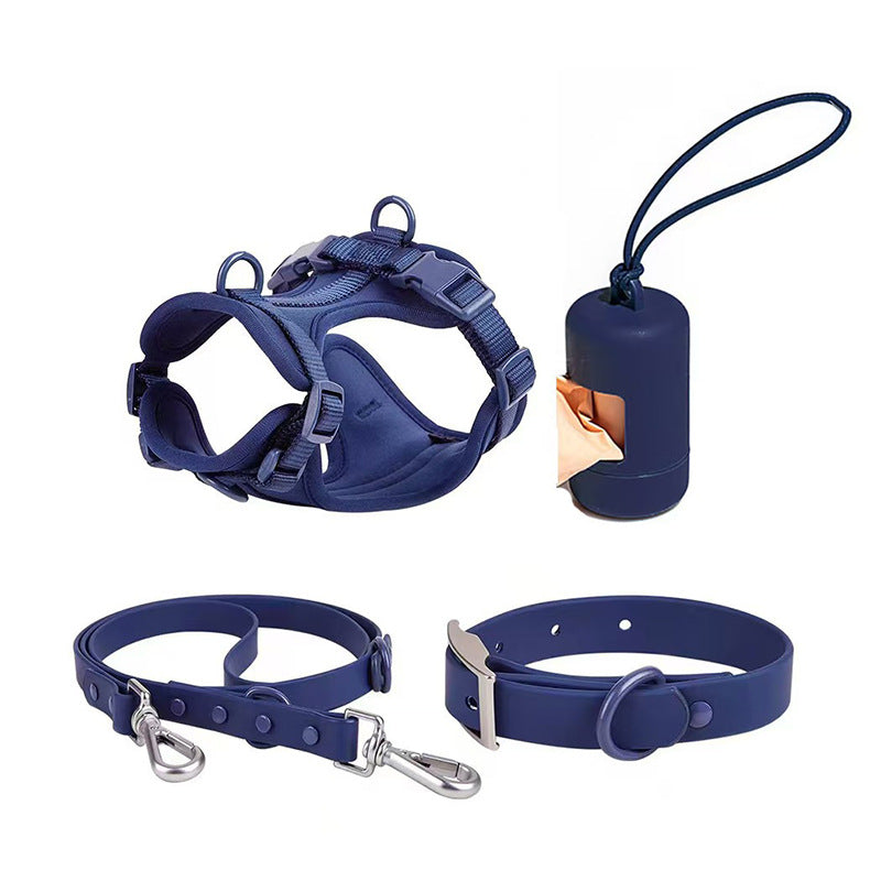 Light grey PVC dog harness 4-piece set — adjustable fit XS to L | Pawnests
