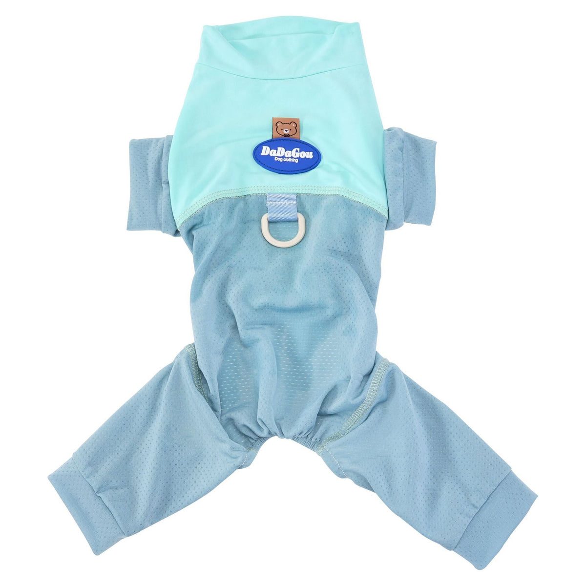 Blue breathable mesh suit on dog walking outdoors | Pawnests