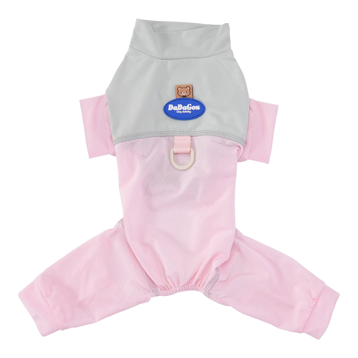 Dog in grey mesh suit standing — lightweight breathable pet outfit | Pawnests