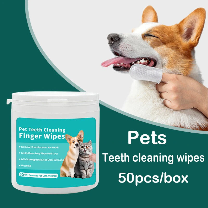 Pet teeth cleaning finger wipes tub, 50 pieces per box, for dogs and cats | Pawnests