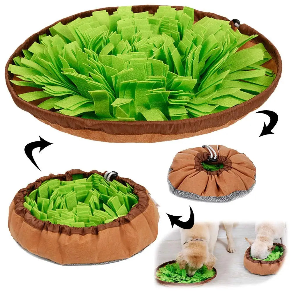 Brown snuffle mat for dogs with green petals — full mat, bowl and pouch | Pawnests
