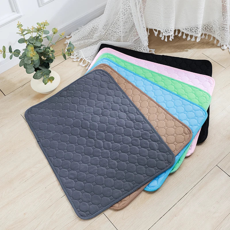 Stack of six colours of quilted reusable dog pee pads | Pawnests